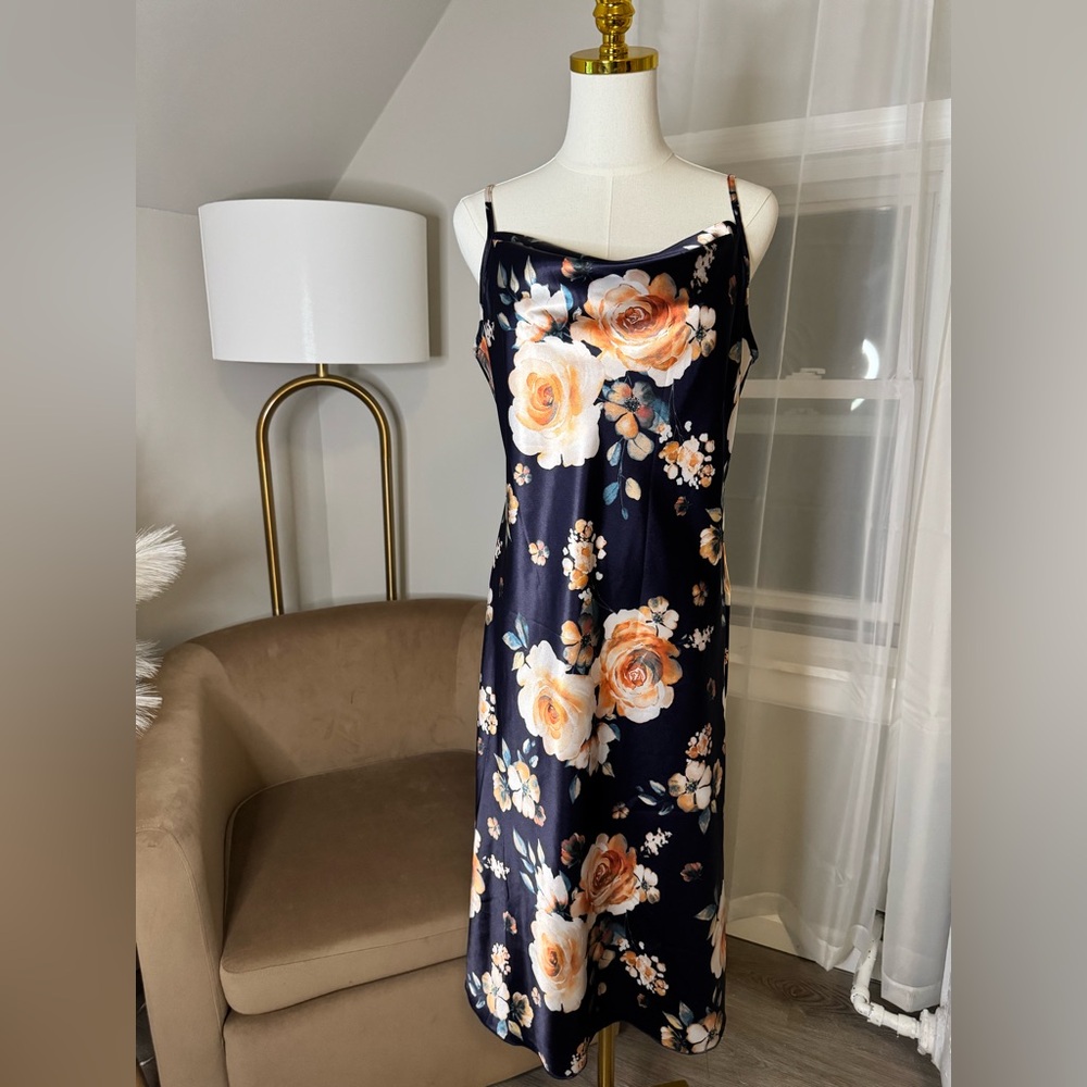 Bebe | Floral Satin Slip Midi Dress